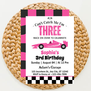 Invitation Je ne peux pas m'attraper Pink Race Car Girl 3e an