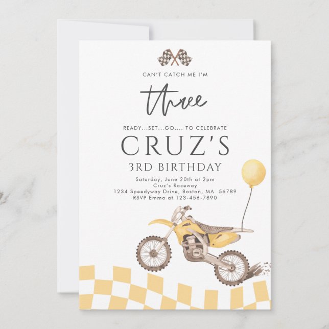 Invitation Je ne peux pas me rattraper Dirt Bike Boy 3e fête  (Devant)