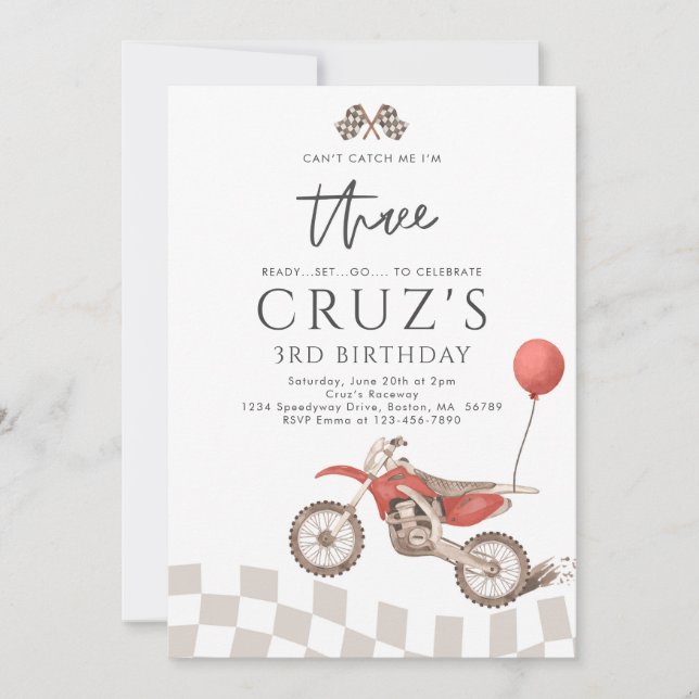Invitation Je ne peux pas me rattraper Dirt Bike Boy 3e fête  (Devant)