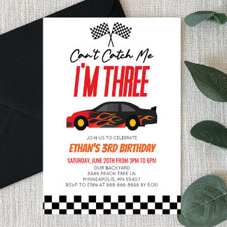 Invitation Je ne peux pas me rattraper Red Race Car 3e fête d