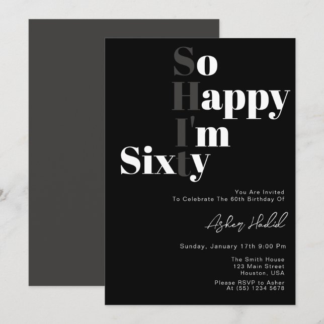 Invitation Je suis heureux d'avoir 60 ans de fête (Devant / Derrière)