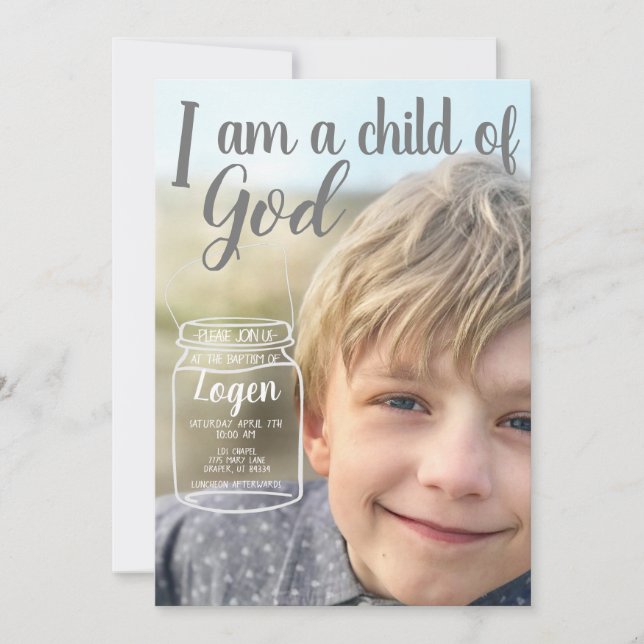 Invitation Je suis un enfant de dieu Baptême Personnalisé Inv (Devant)