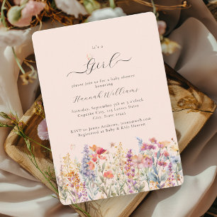 Invitation Je suis une fille ! Moderne, Fleur sauvage, Baby s
