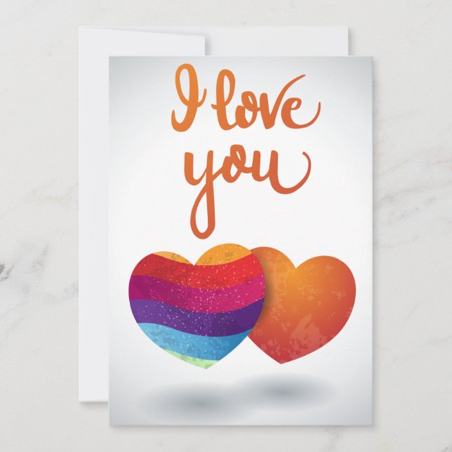 Invitation Je t'aime avec un couple de coeurs (Devant)