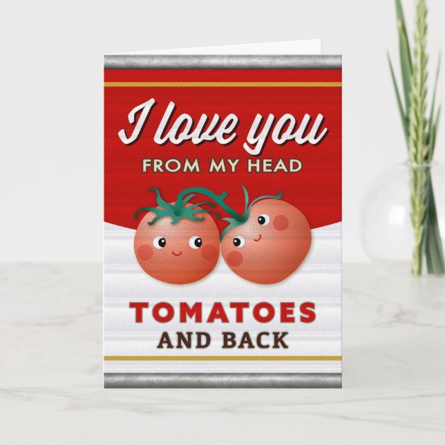 Invitation Je t'aime de ma tête tomates en boîte salutation (Devant)