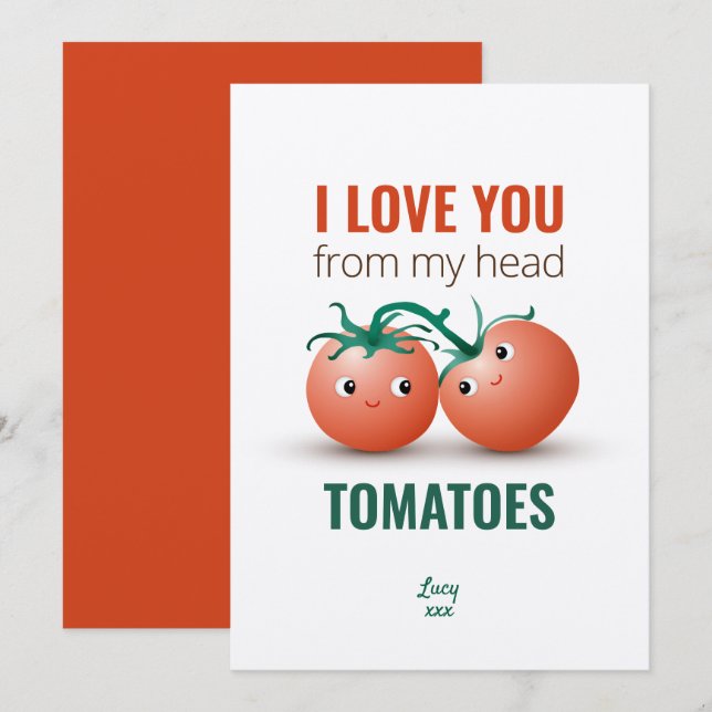 Invitation Je t'aime de mes tomates à la tête (Devant / Derrière)