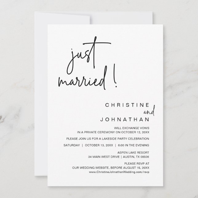 Invitation Je viens de me marier, soirée Mariage Elopement (Devant)