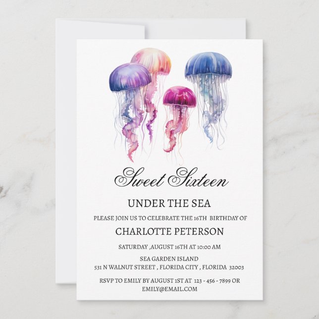 Invitation Jellyfish Under The Sea Sweet 16 Anniversaire (Devant)