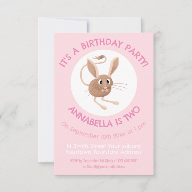 Invitation Jerboa à longues oreilles mignonne anniversaire pe (Devant)