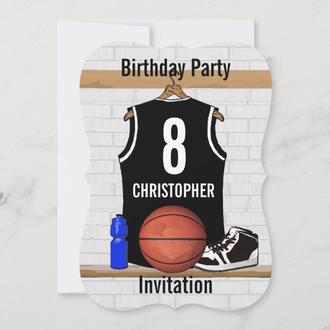 Invitation Jersey de basket-ball noir et blanc personnalisé (Devant)