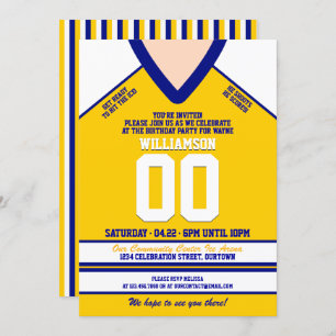 Invitation Jersey de hockey bleu/jaune fête d'anniversaire