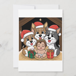 Invitation Jésus est né yorkies adorant