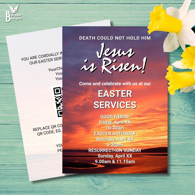 Invitation JESUS IS RISEN Custom CHURCH SERVICES Easter (JESUS IS RISEN Easter invitation for church services. All text customizable. Ideal for Christians.)