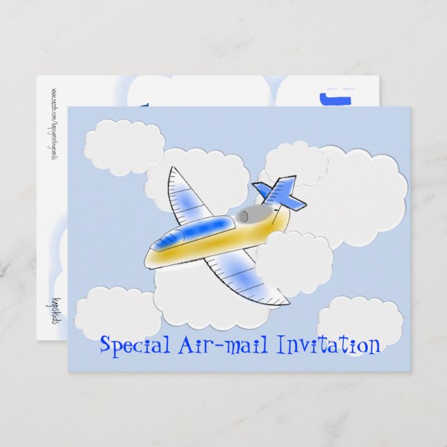 Invitation Jet Plane Air Mail Anniversaire (modifier l'âge) (Devant / Derrière)
