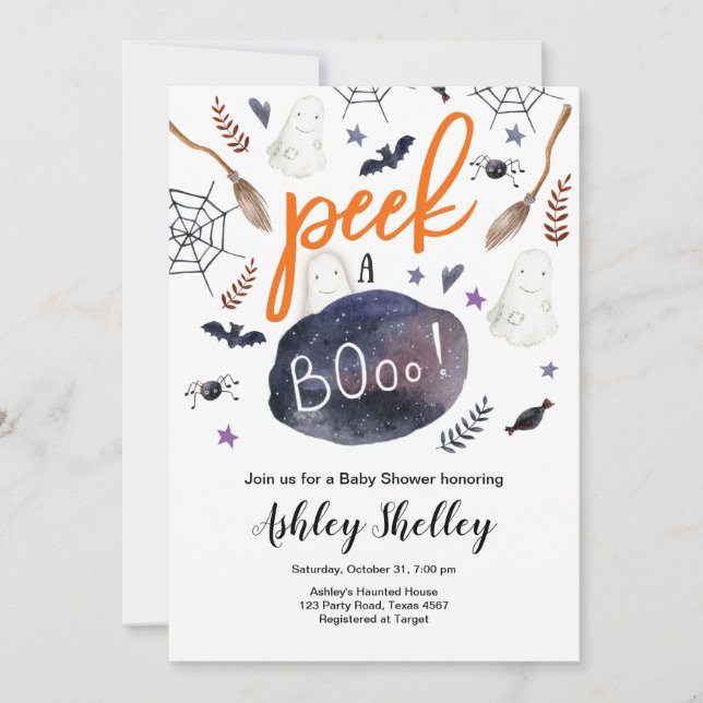 Invitation Jeter un oeil à Boo Halloween Baby shower neutre e (Devant)
