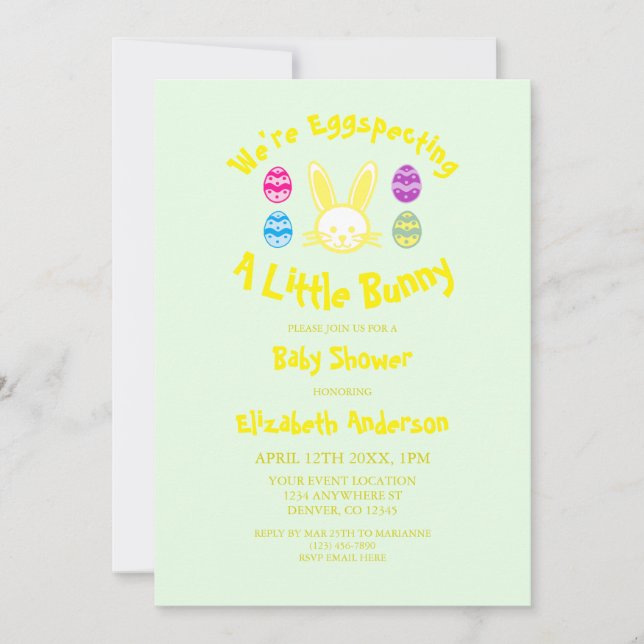 Invitation Jeter Un Petit Lapin Baby shower De Pâques (Devant)