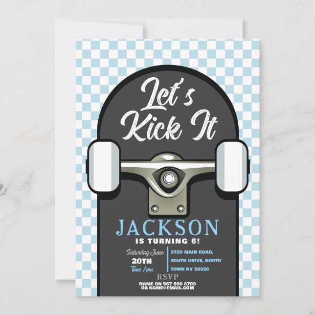 Invitation Jetons-le sur skateboard Birthday Boys Blue (Devant)