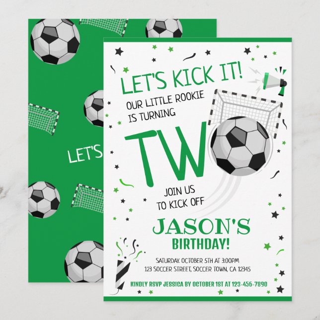 Invitation Jetons un coup de pied à Green Rookie Soccer 2e an (Devant / Derrière)