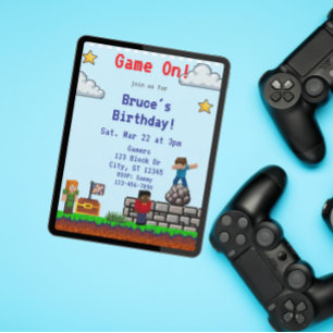 Invitation Jeu activé ! Jeu d'anniversaire Pixel Block