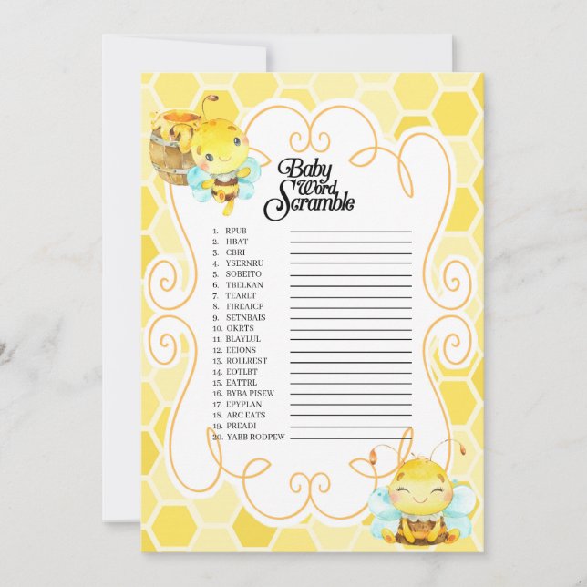 Invitation Jeu Baby shower de mots (Devant)