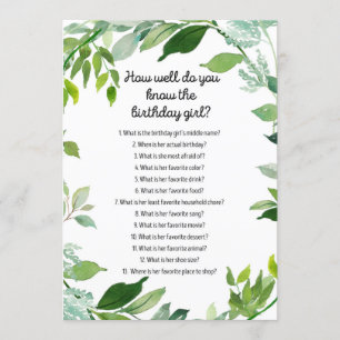 Invitation Jeu d'anniversaire botanique vert 5x7" Taille