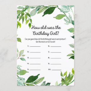 Invitation Jeu d'anniversaire botanique vert 5x7" Taille