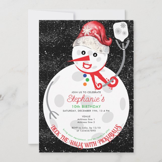 Invitation Jeu d'Anniversaire de Pickleball de Noël dans les  (Devant)