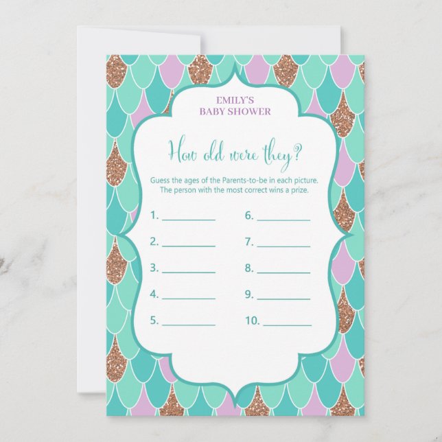 Invitation Jeu d'Baby shower Aqua Purple Mermaid (Devant)