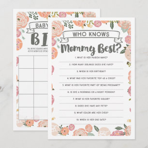 Invitation Jeu de Baby shower à double face Rose Vintage