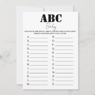 Invitation Jeu de Baby shower ABC Alphabet - B/W