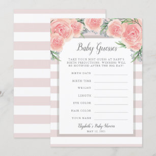 Invitation Jeu de Baby shower aux fleurs roses