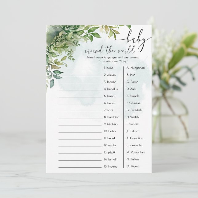 Invitation Jeu de baby shower "Baby Around World" (Debout devant)