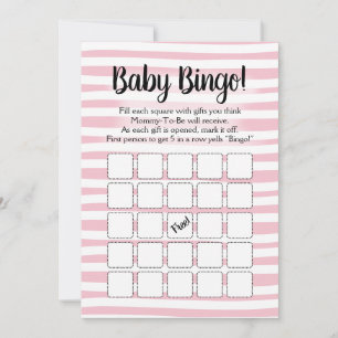 Invitation Jeu de Baby Shower Bingo Bébé Fille Rose Blanc