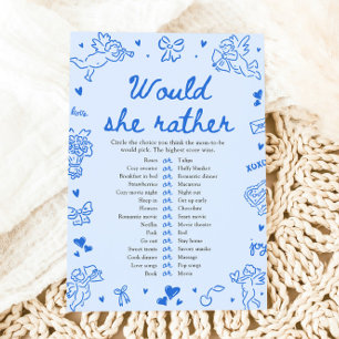 Invitation Jeu de Baby Shower Blue Hand Drawn "Would She Rath