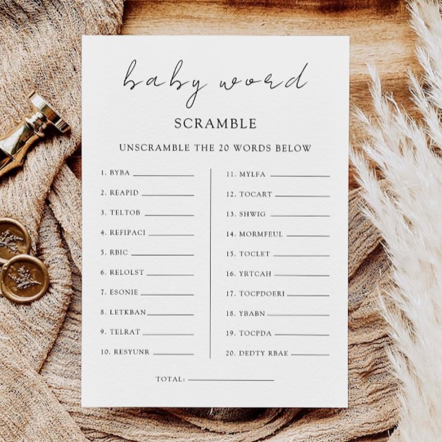 Invitation Jeu de baby shower - Brouillage de mots (Baby shower game – Word scramble Invitation)