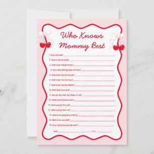 Invitation Jeu de Baby Shower Cerise Qui Connaît le Mieux Mam