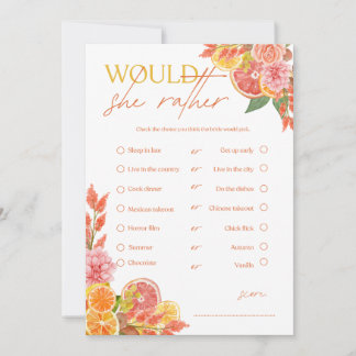 Invitation Jeu de Baby Shower Citron 'Would She Rather'