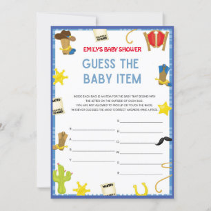 Invitation Jeu de Baby shower Cowboy - Nom modifiable, taille