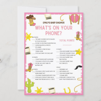 Invitation Jeu de Baby shower Cowgirl - Nom modifiable, taill