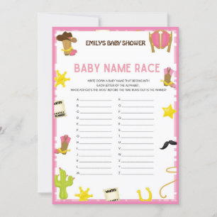 Invitation Jeu de Baby shower Cowgirl - Nom modifiable, taill