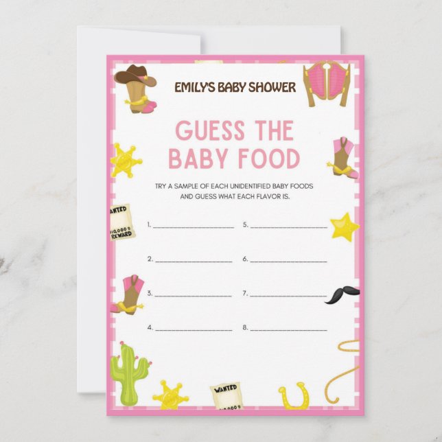 Invitation Jeu de Baby shower Cowgirl - Nom modifiable, taill (Devant)