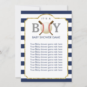 Invitation Jeu de Baby shower de baseball Boy Navy Blue Strip