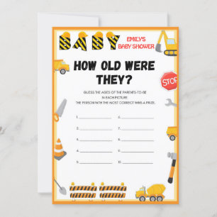 Invitation Jeu de Baby shower de construction - Nom modifiabl