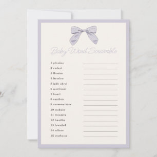 Invitation Jeu de Baby shower de mots de pourpre classique