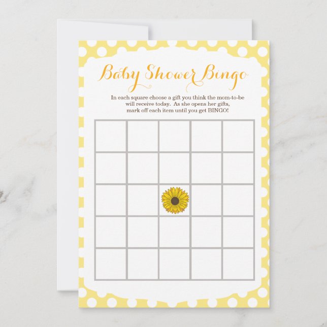 Invitation Jeu de Baby shower de tournesol jaune (Devant)
