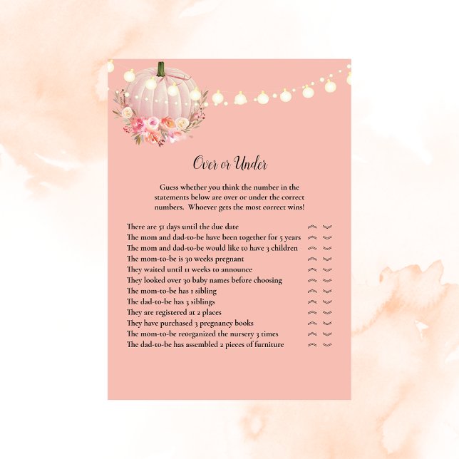Invitation Jeu de baby shower Élégant Citrouille Au-dessus ou (Créateur téléchargé)