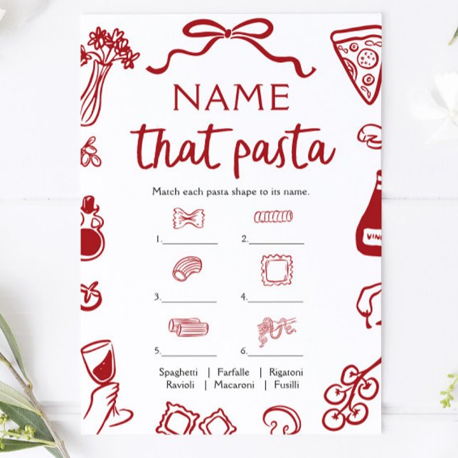 Invitation Jeu de Baby Shower Mariage : Devinez le Nom de ces (Red Hand Drawn Name That Pasta Bridal Shower Game )