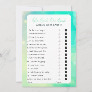 Invitation Jeu de Baby Shower Mariage 'Il a dit, Elle a dit'