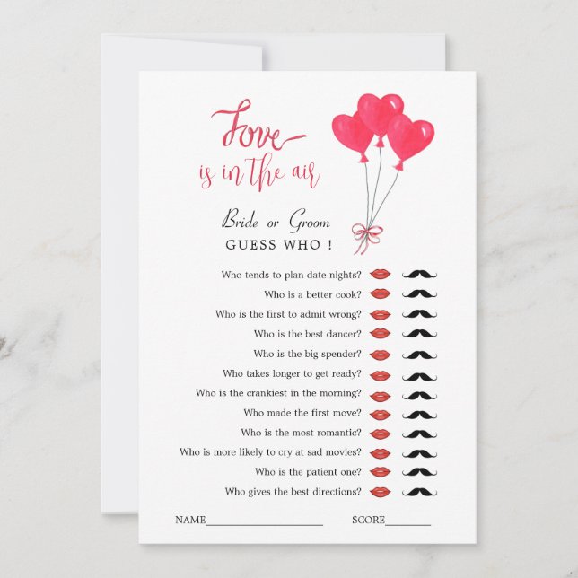 Invitation Jeu de Baby Shower Red & White Hearts  (Devant)