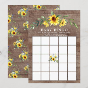 Invitation Jeu de Baby shower Russe Yellow Sunflower BINGO